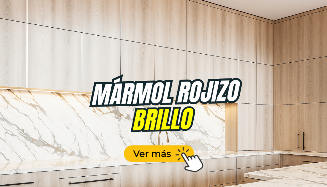 Texto en un ambiente con paredes de mármol rojo brillo y un botón de "Ver más".