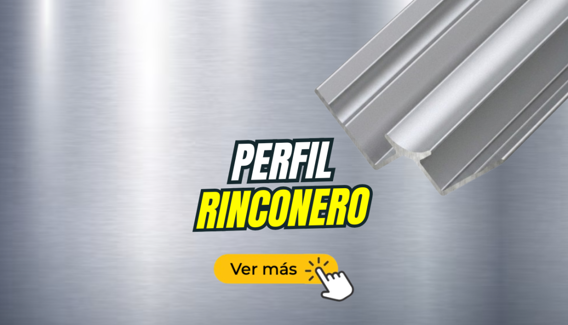 Texto en negrita "PERFIL RINCONERO" sobre fondo metálico, con botón "Ver más".