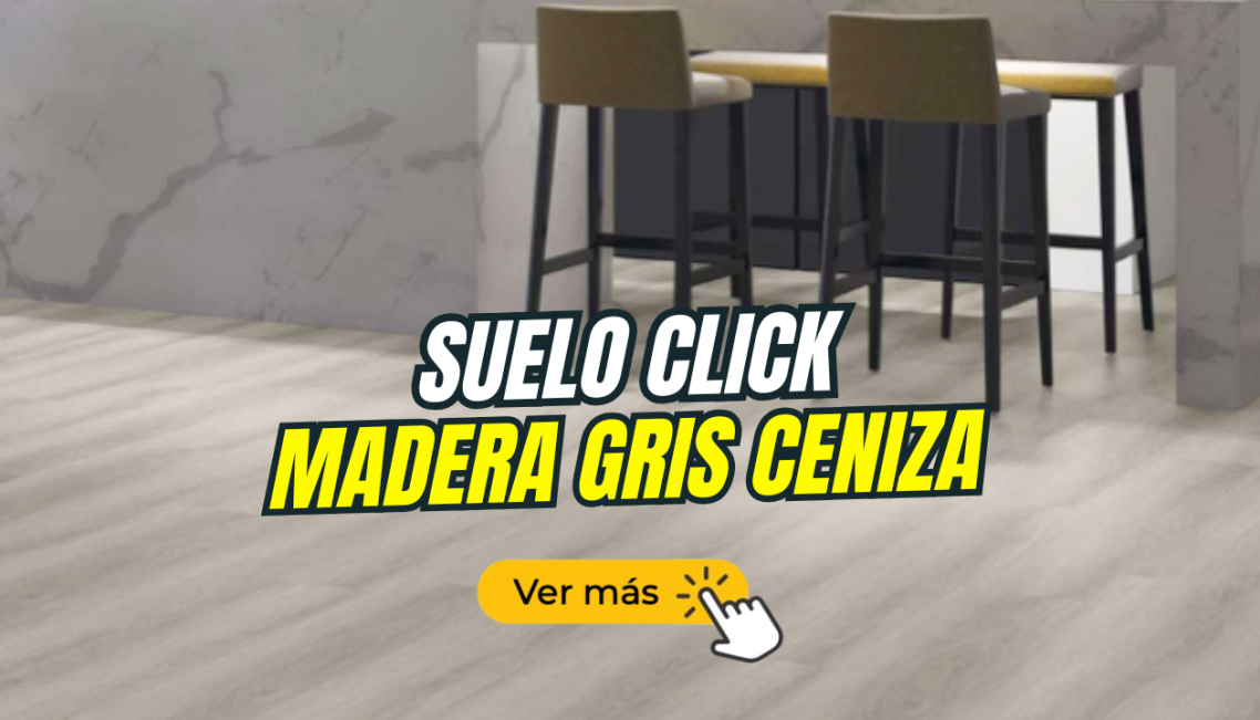 Suelo de madera gris ceniza con mesa y sillas de diseño moderno.