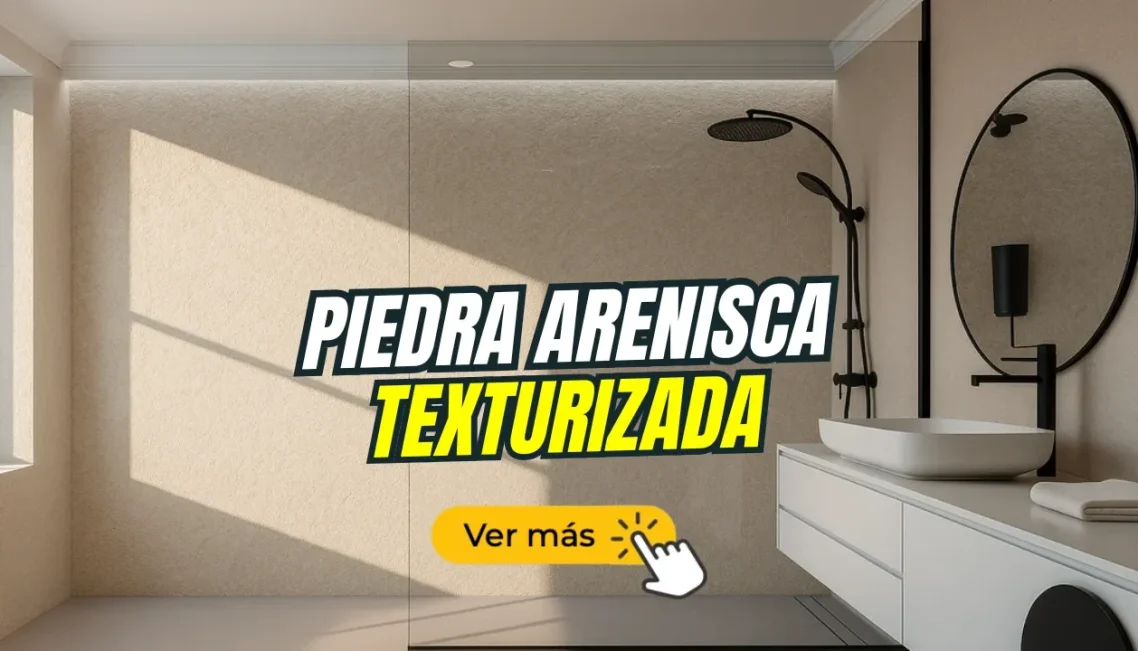 Baño moderno con piedra arenisca texturizada y lavabo contemporáneo.