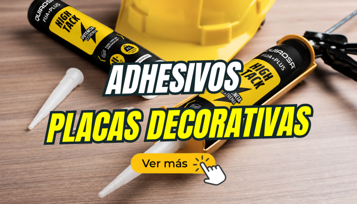 Adhesivos placas decorativas Tubo de adhesivo y un casco de seguridad sobre una superficie de trabajo.